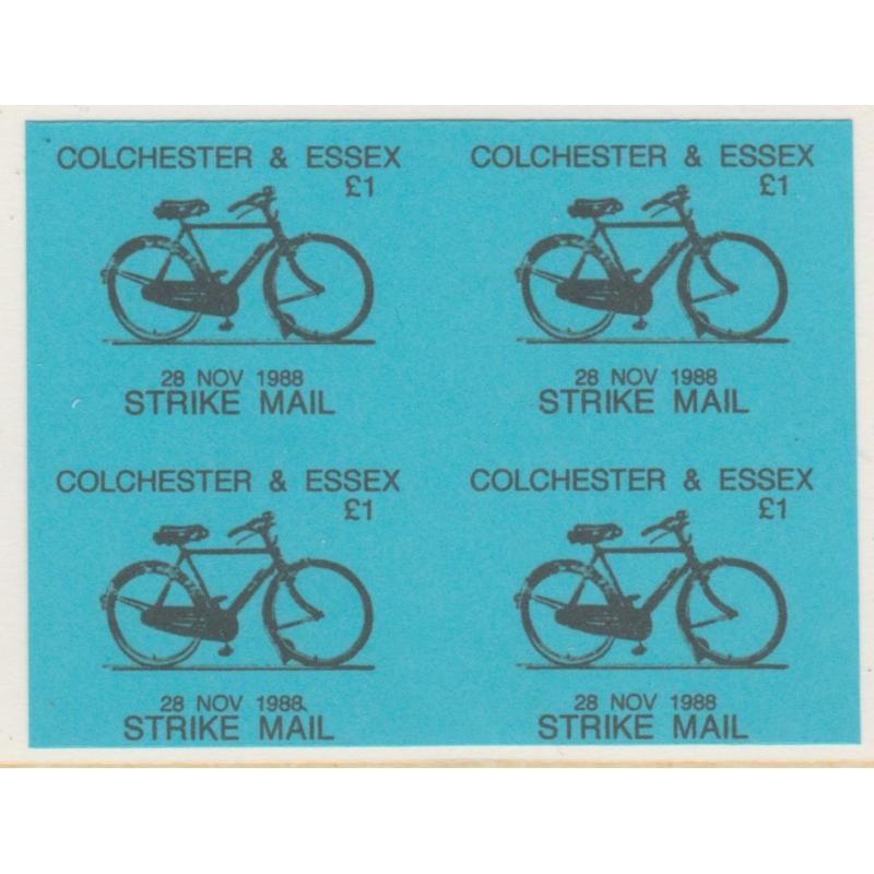 Colchester 1988 STRIKE Label showing BICYCLE - block of 4
