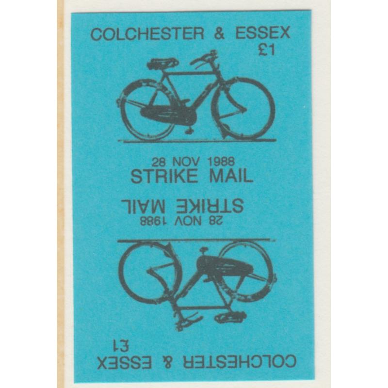 Colchester 1988 STRIKE Label showing BICYCLE - tete-beche pair