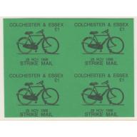 Colchester 1988 STRIKE Label showing BICYCLE - block of 4