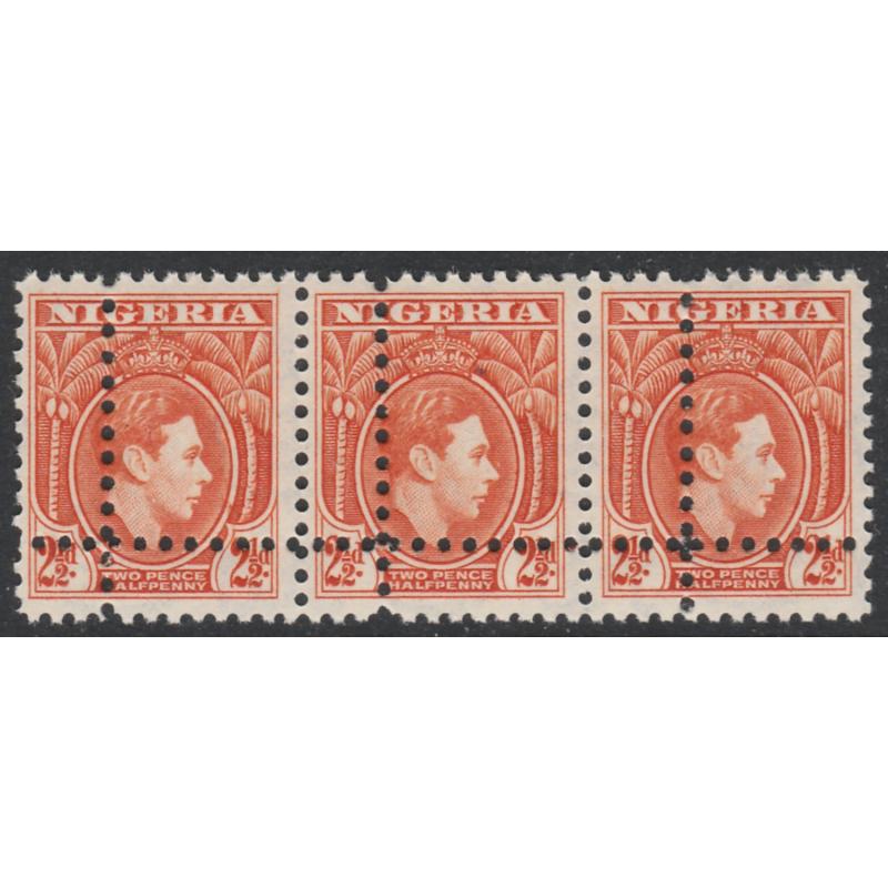 Nigeria 1938 KG6 2.5d STRIP with  DOUBLE  PERFS - FORGERY