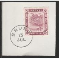 Brunei 1947 RIVER SCENE 25c with MADAME JOSEPH FORGED CANCEL