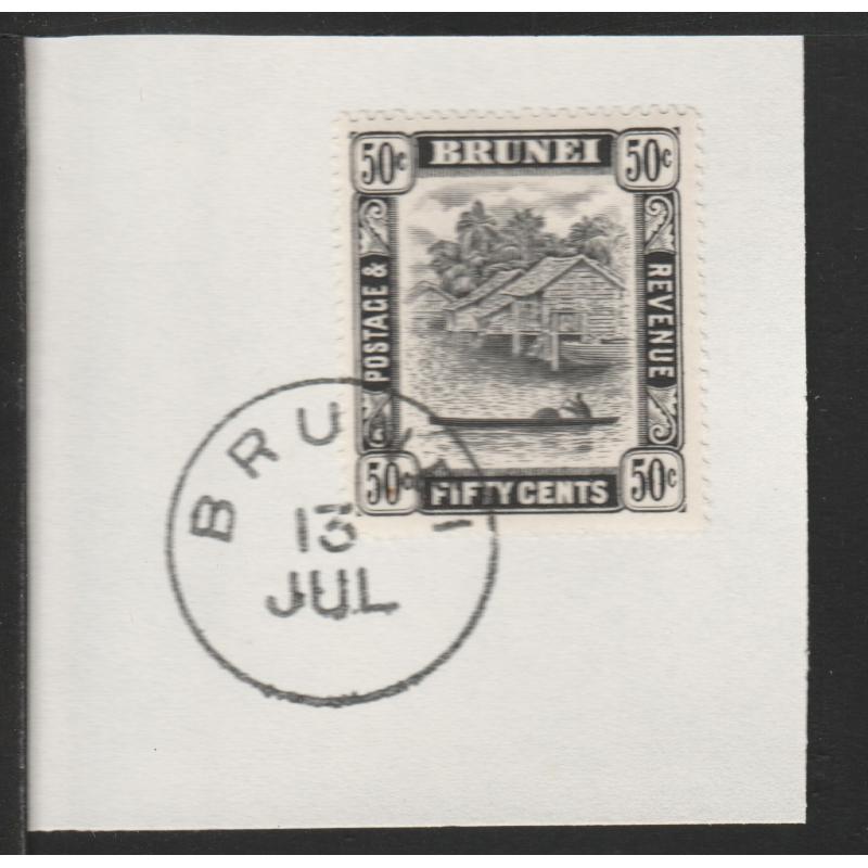 Brunei 1947 RIVER SCENE 50c with MADAME JOSEPH FORGED CANCEL