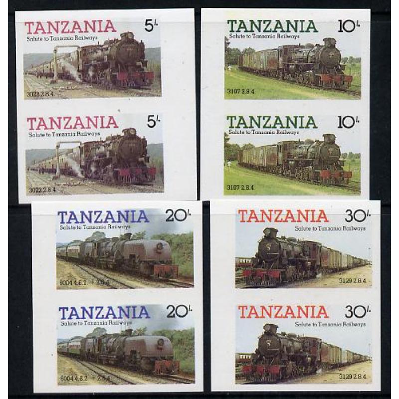 Tanzania 1985 RAILWAYS set of 4 IMPERF PAIRS mnh