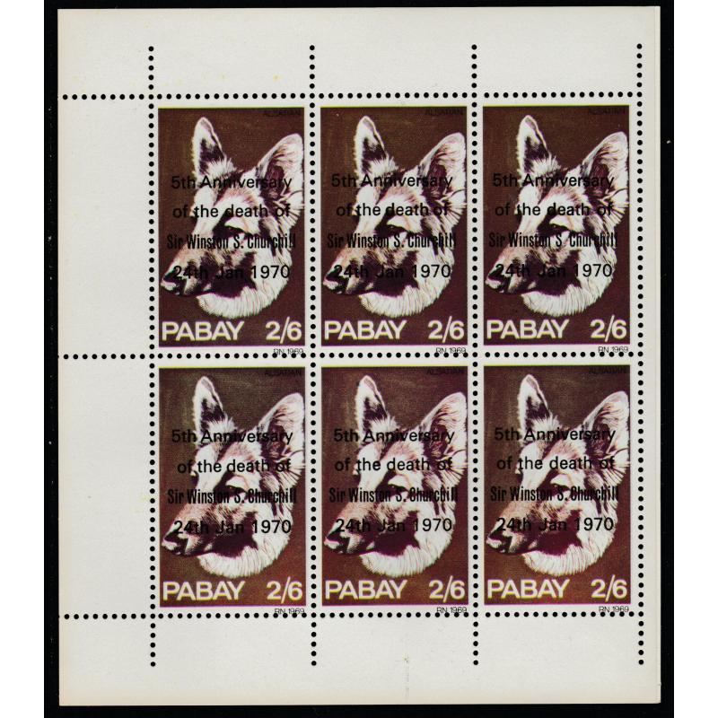 Pabay 1970 DOGS & CHURCHILL - COMPLETE SHEET of 6 mnh