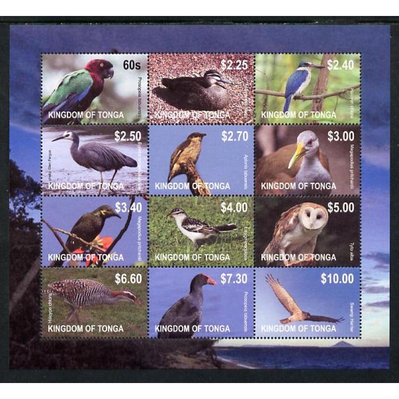 Tonga 2013  BIRDS DEF sheet of 12 values complete mnh