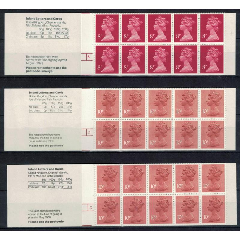 1979 GB Decimal Booklets FE1a, FH2a and FH3a Perfect Mint. All with Cylinders. My Ref 8