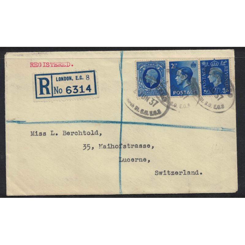 GB 1937 Multiple Monarch Registered letter London to Switzerland Unmounted (MM3)