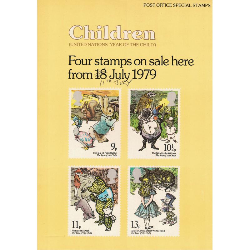 1979 Children of the Year Post Office Poster with incorrect issue date, hand corrected (POP 1)