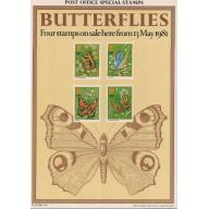 1981 Butterflies Post Office A4 Wall Poster (POP 24)