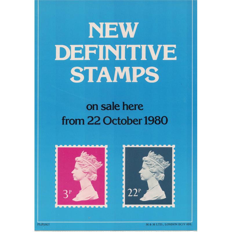 1980 New Definitive Stamps Post Office A4 Wall Poster (POP 29)