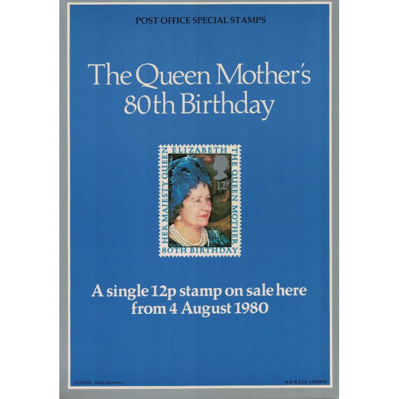 1980 The Queens Mothers 80th Birthday Post Office A4 Wall Poster (POP 32)