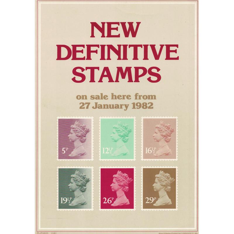 1982 New Definitive Stamps Post Office A4 Wall Poster (POP 38)