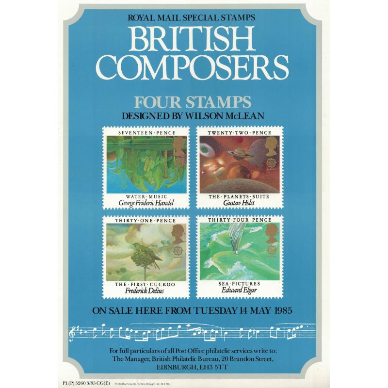 1985 British Composers Post Office A4 Wall Poster (POP 49)