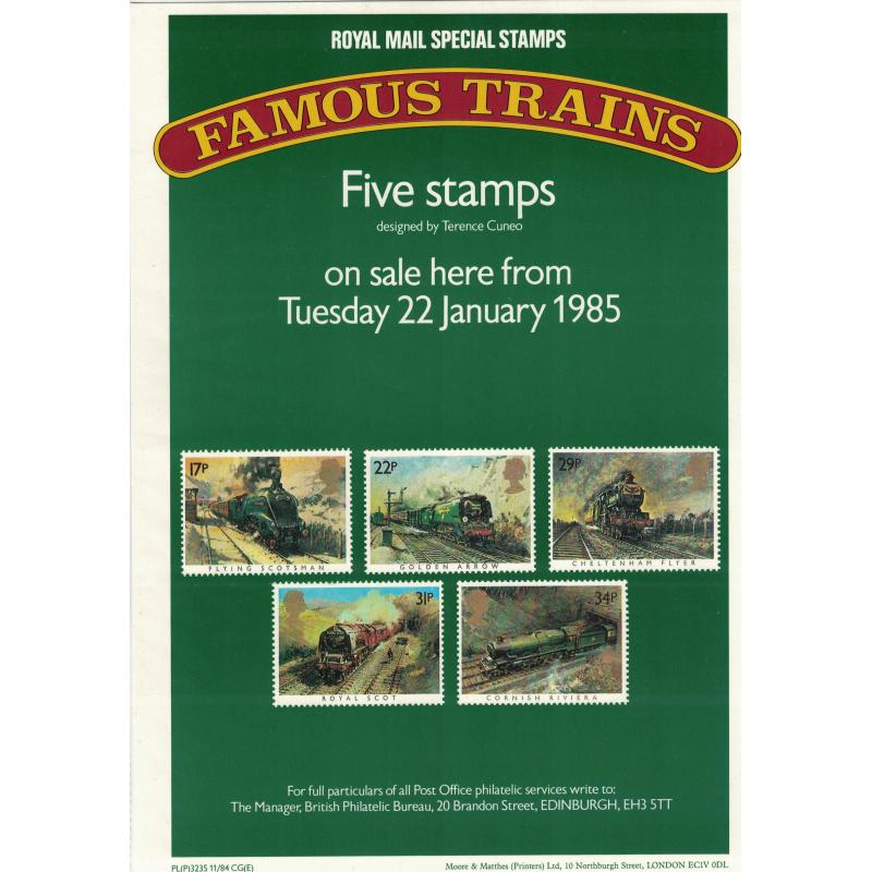 1985 Famous Trains Post Office A4 Wall Poster (POP 66)