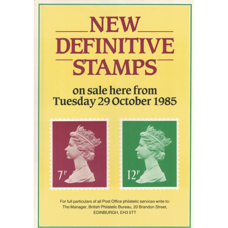 1985 New Definitives Post Office A4 Wall Poster (POP 67)