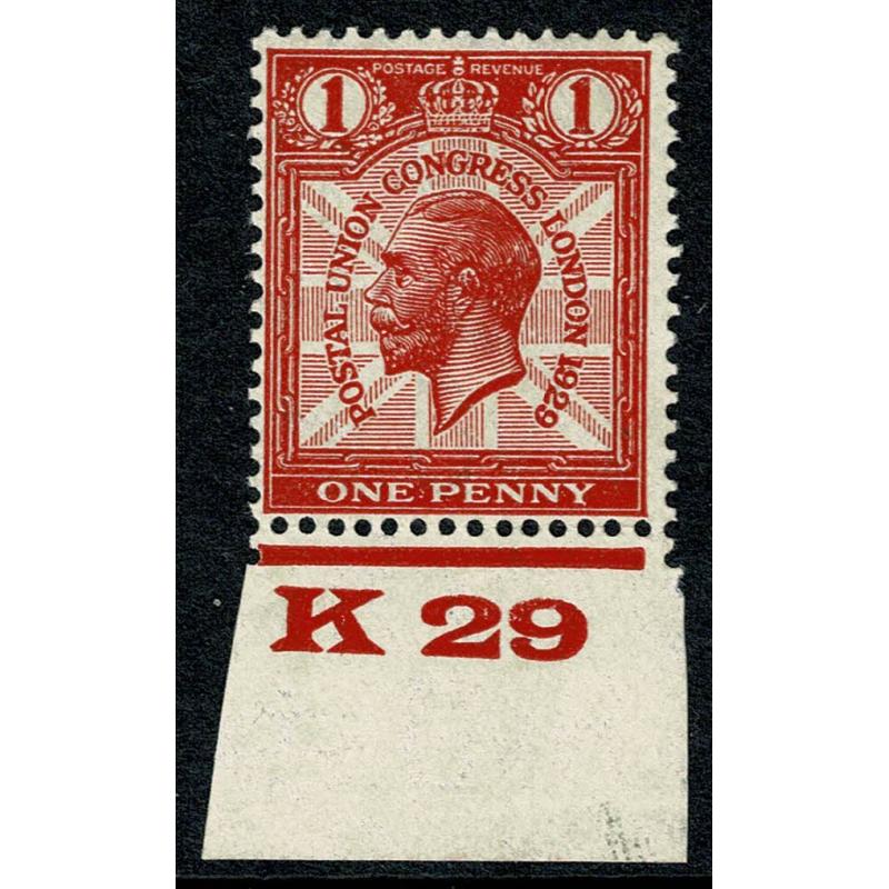 1929 Postal Union Congress 1d. K29 Control single