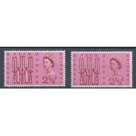 1963 FREEDOM FROM HUNGER 2.5d CRIMSON COLOUR SHIFT x 2