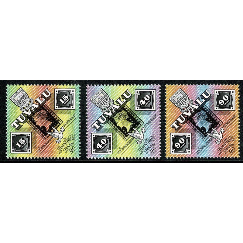 Tuvalu. 1990 150th Anniversary 1d Black. Set of 3 values. SG 574-576