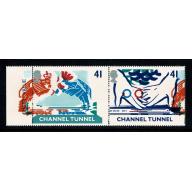 1994 Channel Tunnel. 41p s/t pair with MULTIPLE COLOUR SHIFTS. SG 1822 var.
