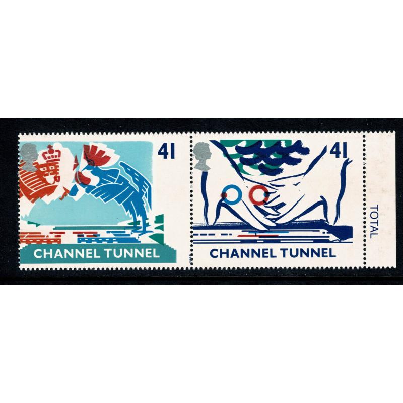 1994 Channel Tunnel. 41p s/t pair with MULTIPLE COLOUR SHIFTS. SG 1822 var.