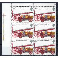 1974 FIRE ENGINES 3.5p (Block of 6) BROWN COLOUR SHIFT ERROR