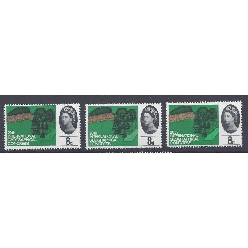 1964 GEOGRAPHICAL 8d GREEN SHADES x 3