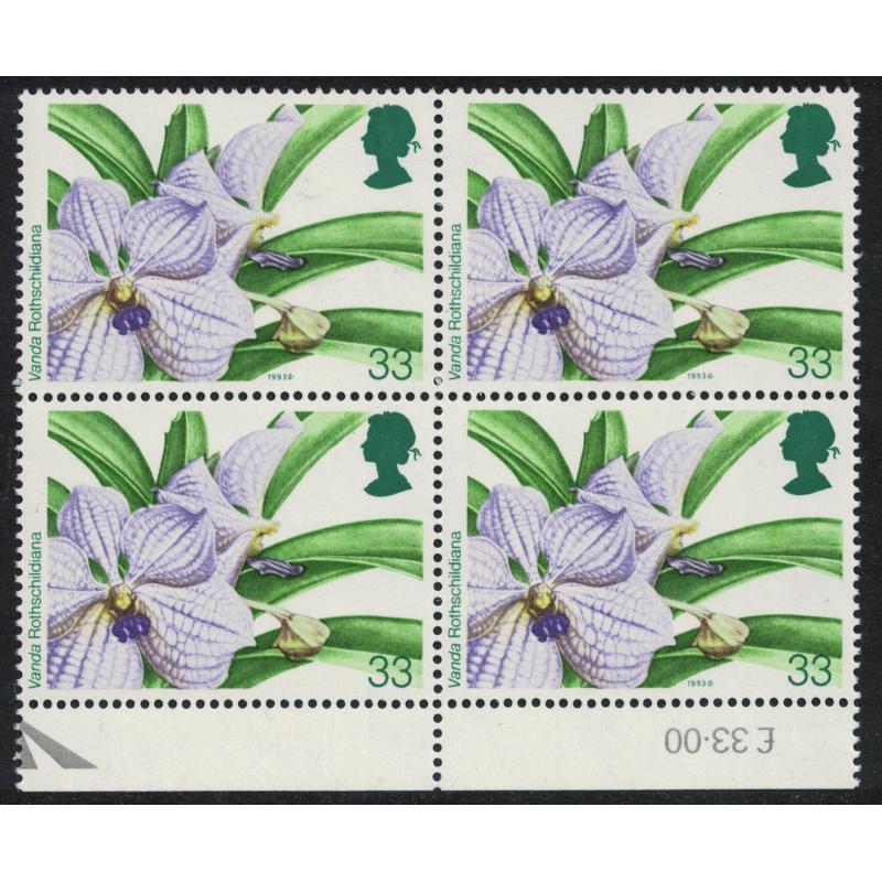 GB QE2 SG1662a 1993 33p "Orchids" with Missing Date & Logo Error (Ref 16)