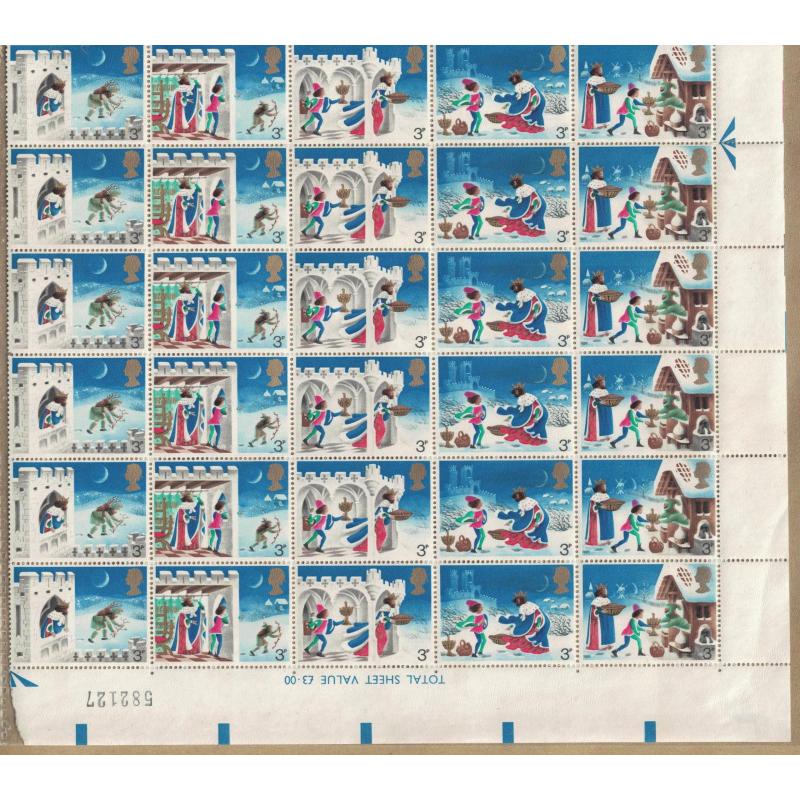 1973 GB Christmas Part Sheet of 6 rows with Missing Pink on Tiles (Ref 17)
